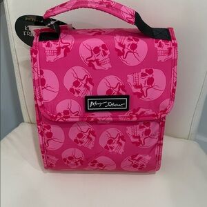 Betsey Johnson Pink/Black Skull Pattern Insulated Lunch Tote Bag